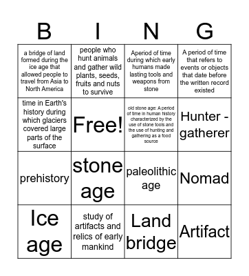 Hunter-Gatherer Bingo Card