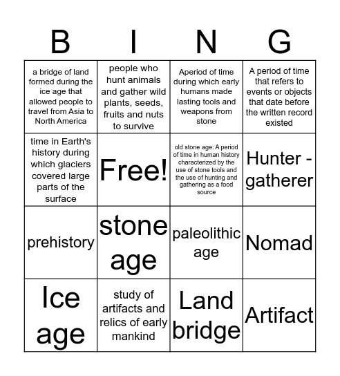 Hunter-Gatherer Bingo Card