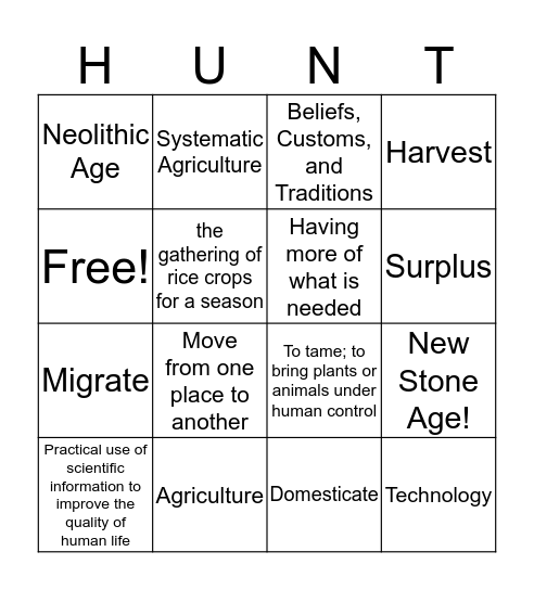 Neolithic Age Bingo! Bingo Card