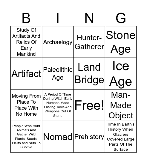 Hunter-Gatherer Bingo Card