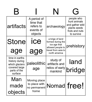 Hunter Gatherer Bingo Card