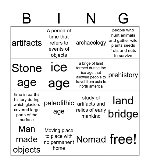 Hunter Gatherer Bingo Card