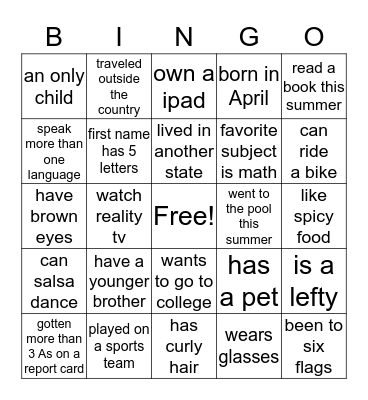 Algebra I  - Bingo Card