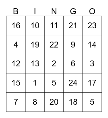 Number  Bingo Card