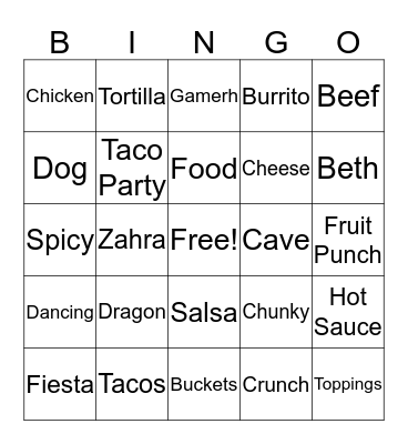 Dragons Love Tacos Bingo Card