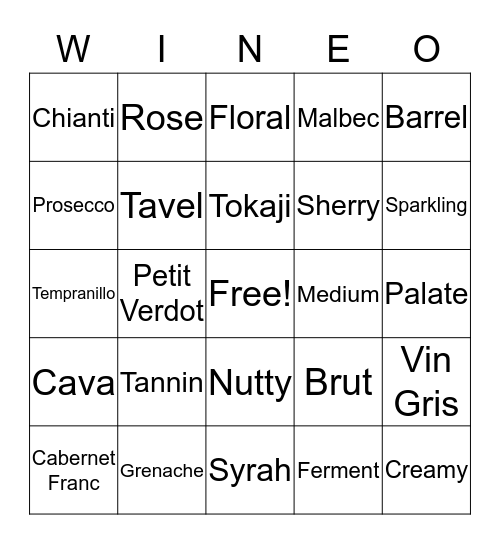 Wine-O Bingo Card