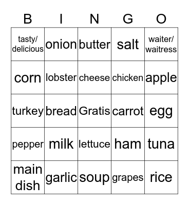 La Comida Bingo Card