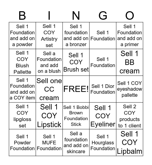COY Bingo! Bingo Card