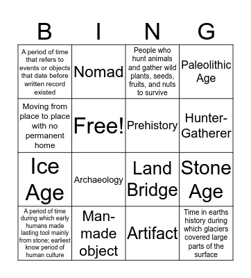 Hunter and Gatherer Bingo Card