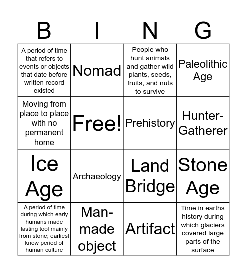 Hunter and Gatherer Bingo Card