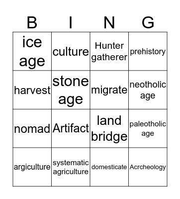 Hunter and gatherer Bingo Card