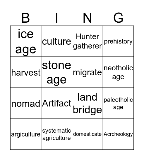 Hunter and gatherer Bingo Card