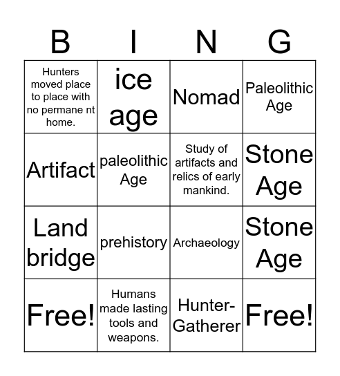 Hunter and Gatherer Bingo Card