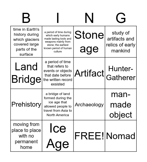 Hunter and Gatherer Bingo Card