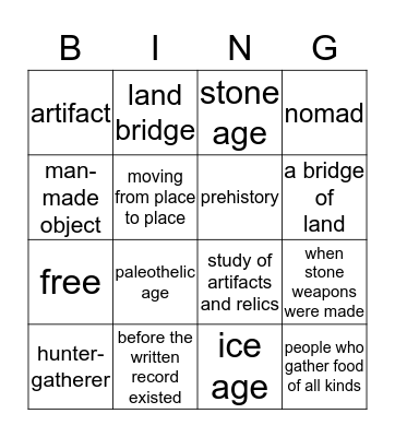 Hunter and Gatherer Bingo Card