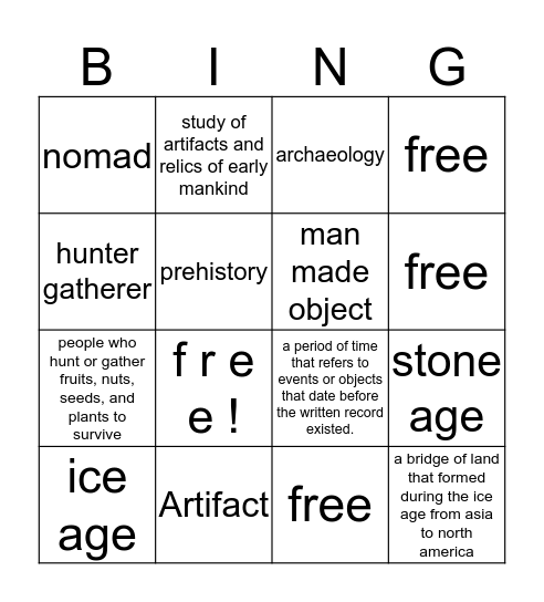 hunter and gatherer b i n g o Bingo Card