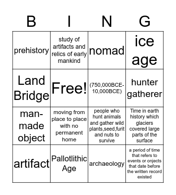 Hunter And Gatherer Bingo Card