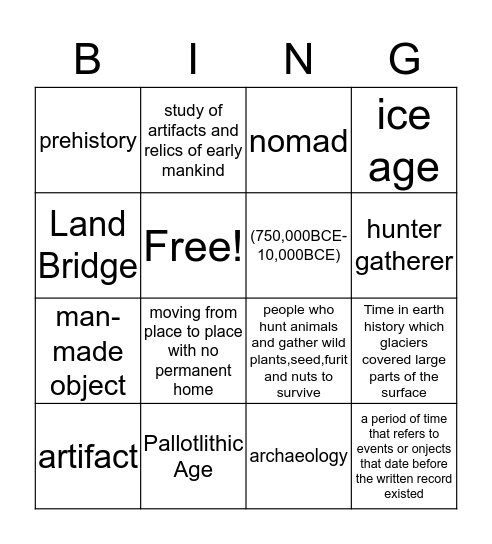 Hunter And Gatherer Bingo Card