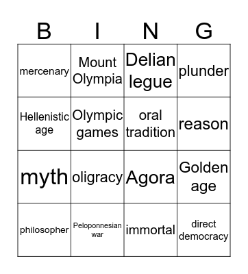 Greece Bingo Card