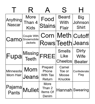 White Trash Bingo Card