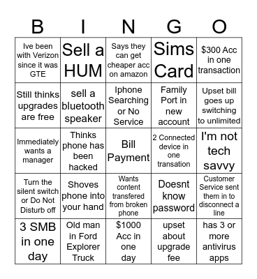 Verizon Bingo Card