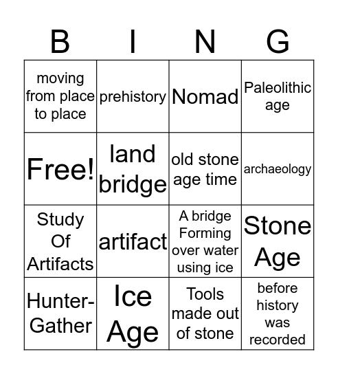 Paleolithic Bingo Card