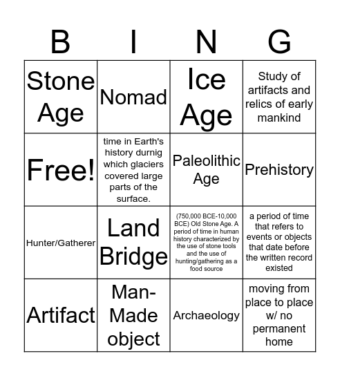 Stone Age Bingo Card