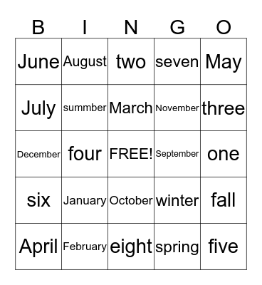 MONTHS BINGO Card