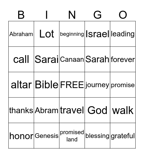 Abram's Call Bingo Card