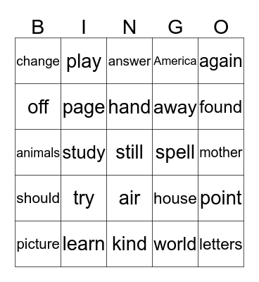 SIGHT WORD BINGO 2.4 Bingo Card