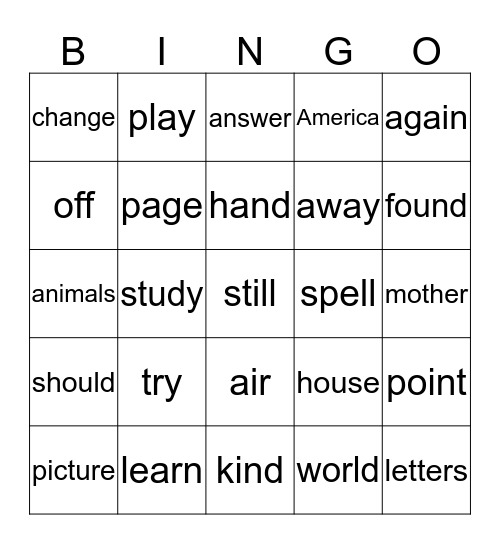 SIGHT WORD BINGO 2.4 Bingo Card