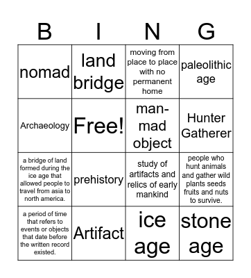 Hunter and gatherer bingo Card