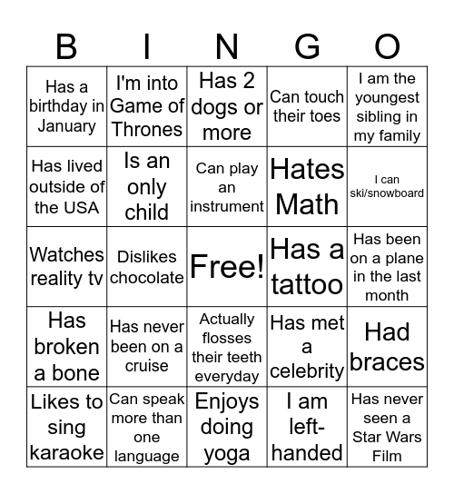 MSTA ICE BREAKER BINGO Card