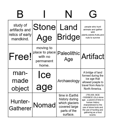 Paleolithic Age  Bingo Card