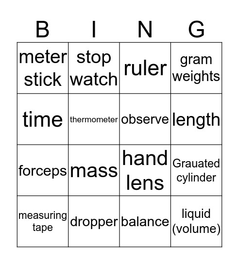 Science tools Bingo Card