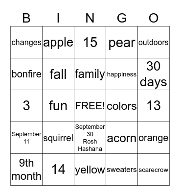 All Things September  Bingo Card