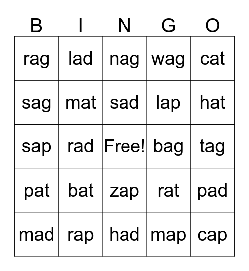 a Word Family  Bingo Card