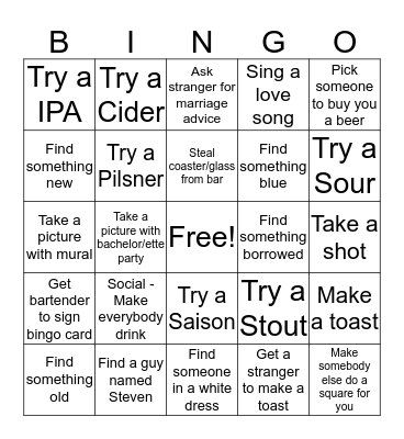 Lauren's Bridal Brewery Bachelorette Bingo Card