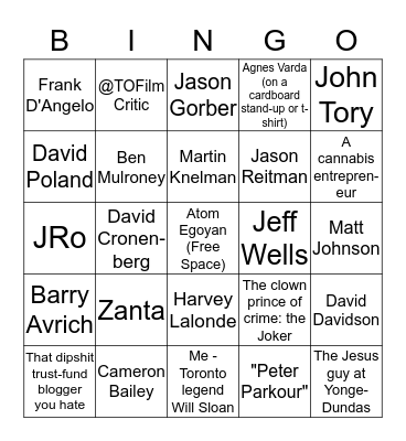 TIFF Celebrity Sightings Bingo Card
