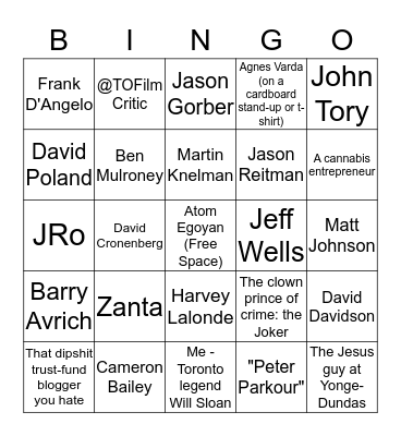 TIFF Celebrity Sightings Bingo Card