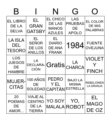 Bingo literario Bingo Card