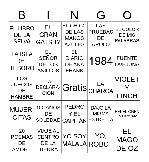 Bingo literario Bingo Card