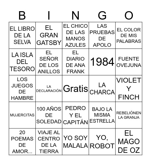 Bingo literario Bingo Card