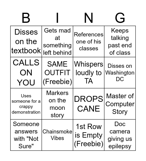 Mueller Bingo Card