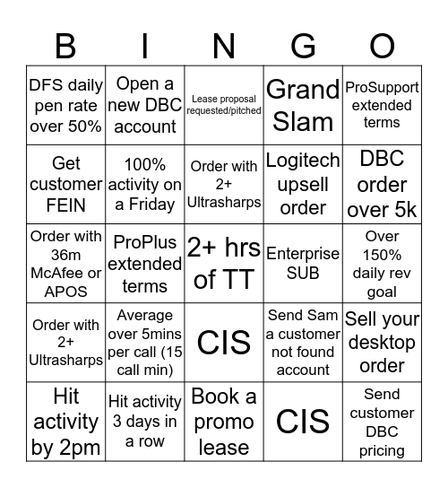 YOUNG $$ BINGO Card