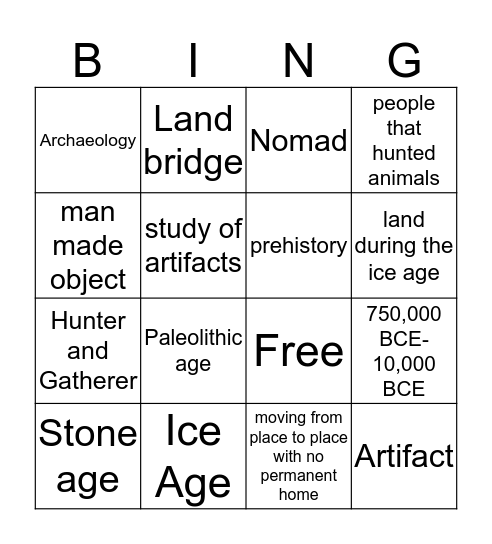 Hunters and Gatherers Bingo Card