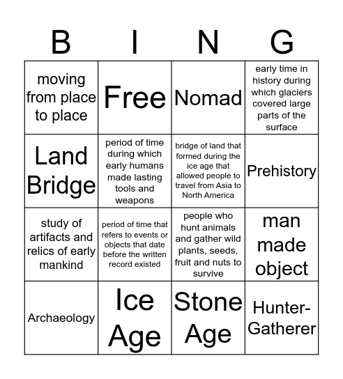 Hunter and Gatherers  Bingo Card