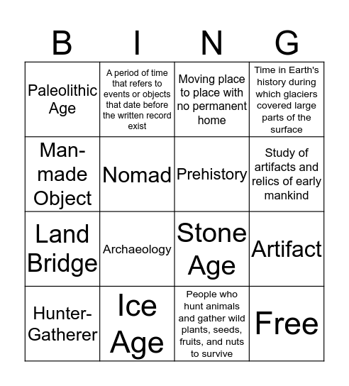 Hunters and Gatherers Bingo Card