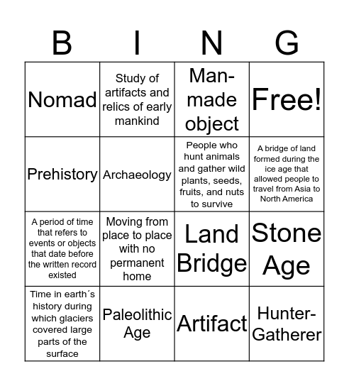 Hunters and Gatherers Bingo Card