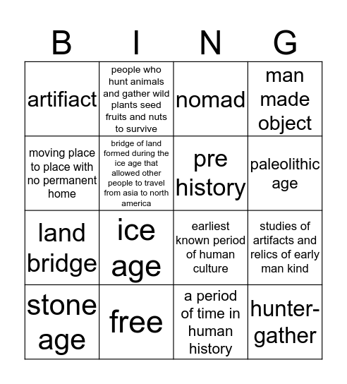 Hunters and Gathers Bingo Card